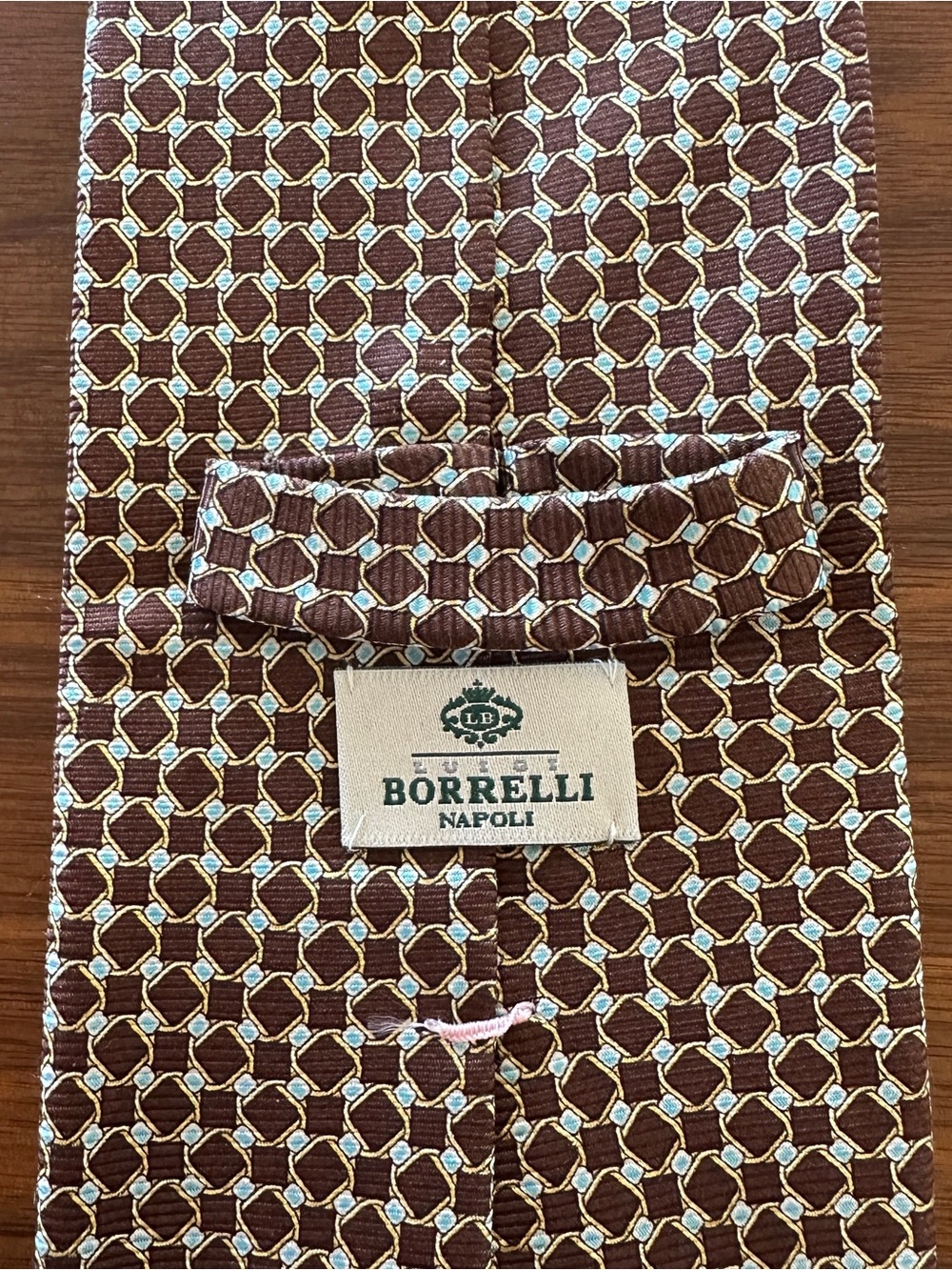 Luigi Borrelli Brown Geometric Silk Tie